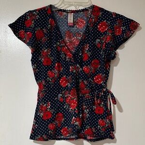 No Boundaries Red Floral Polka Dot Blouse